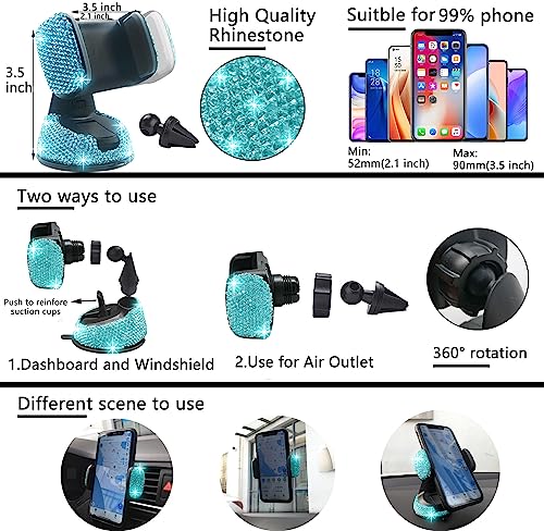 NBTEPEM 27 PCs Aquamrine Bling Car Accessories Set for Women, Steering Wheel Covers Universal Fit 15 Inch, Bling License Plate Frame, Bling Phone Holder, Bling Car Coasters (Aquamrine Diamond) - color: Aquamrine Diamond