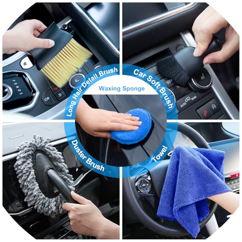 Car Detailing Kit, Car Detailing Brush Set, Bendable Car Wheel Rim Cleaner Brush Set, Car Detailing Brushes, Car Wash Cleaning Tools Kit for Interior, Exterior, Wheels, Blue - size: 17pcs