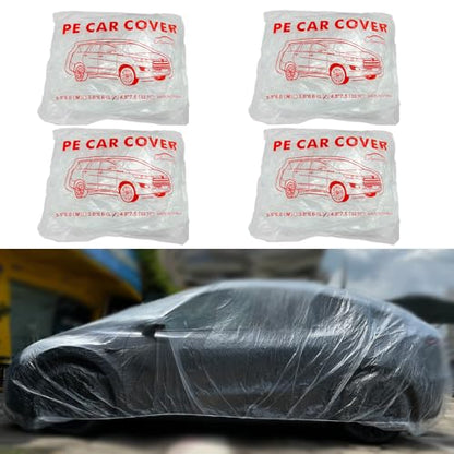 4 Packs Disposable Car Cover Clear Plastic Car Cover Universal Rain Dust Garage Cover with Elastic Band Medium (12.4 FT x 21.6 FT) - size: 4 PCS L(12.4ft * 21.6ft)