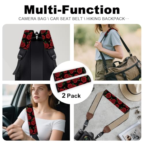 2Pcs Soft Auto Seat Belt Cover Pad Red Roses Flower Colorful Car Seatbelt Shoulder Cushion for Comfortable Driving, Compatible with All Cars' Seatbelt and Backpack Straps - color: Roses