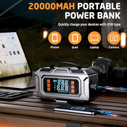 Jump Starter with Air Compressor, 8000A Car Battery Jump Starter (9.0 Gas/8.0L Diesel), 180PSI Car Battery Jumper Starter Portable 12V Jump Box with Jumper Cables, LED Light, Power Bank, LCD Display