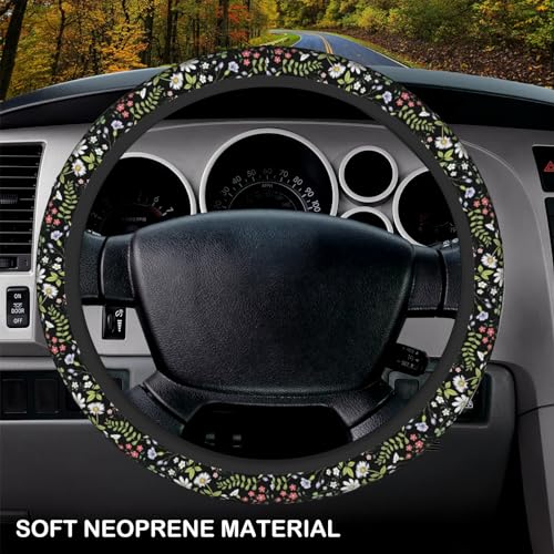Garden Plants Floral Elastic Steering Wheel Cover, Non-Slip Breathable Neoprene Steering Wheel Covers, Women Car Accessories, Universal 15 Inch Fit Auto, Suvs, Truck - color: Garden Plants Floral