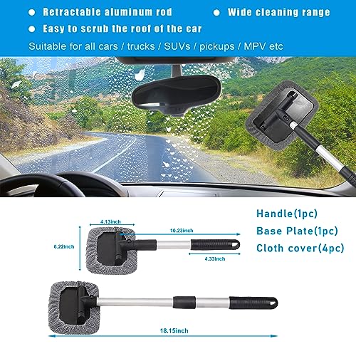 Ziciner Car Windshield Cleaner, Microfiber Auto Cleaning Wiper with Aluminum Extendable Handle and 2 Washable Reusable Cloth Pad Head, Universal Car Interior Exterior Cleaner Kit (Gray-Rectangle) - size: Gray-Rectangle