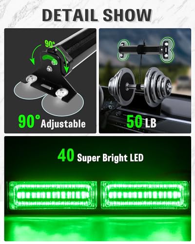 HLauto 1002L Emergency Strobe Traffic Advisor Light Bar: 40 LED Dash Safety Warning Flashing Light, Front/Rear Windshield Visor Lights for Construction Vehicle, Tow/Plow Truck (2x10.7inch, Green) - color: #10 Green