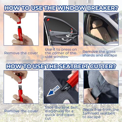 2 Pack Car Safety Hammer Car Window Breaker Seatbelt Cutter Emergency Escape Tool Car Glass Breaker for Land and Underwater Life-Saving Car Safety Kit Essentials Car Accessories(Black+Red) - color: Black+Red