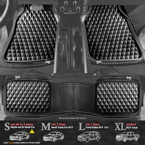 CAR PASS Heavy Duty Rubber Car Mats, Deep Dish All-Weather Floor Mat for Car Full Set Durable Anti-Slip 3D Rhombus Waterproof Trim to Fit Liner Universal Fit Automotive,Sedan,SUV,Truck, 3 Piece Black - color: black