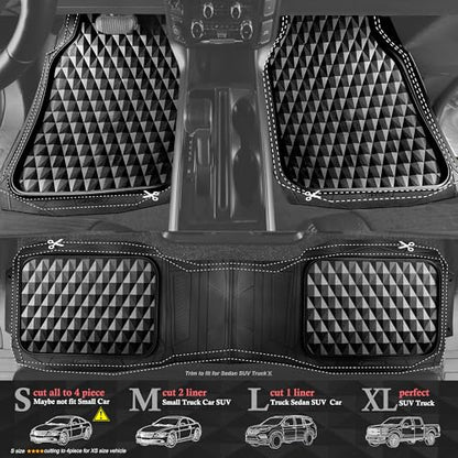 CAR PASS Heavy Duty Rubber Car Mats, Deep Dish All-Weather Floor Mat for Car Full Set Durable Anti-Slip 3D Rhombus Waterproof Trim to Fit Liner Universal Fit Automotive,Sedan,SUV,Truck, 3 Piece Black - color: black