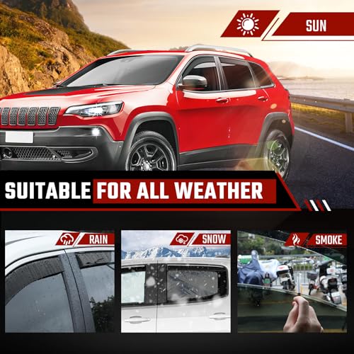 in-Channel Rain Guards Fit for Jeep Cherokee 2014-2023 Black Extra Durable Shatterproof Side Window Deflectors, Vent Window Visors, Wind Deflectors - 4 PCS - size: Fit for Jeep Cherokee 2014-2023 in Channel