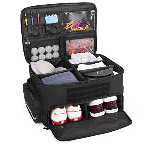 GOBUROS Golf Trunk Organizer Storage with Separate Compartment for 2 Pair Shoes Up to US Mens 16, Golf Car Locker Organizer for Balls, Tees, Clothes, Gloves, Accessories, Black - color: Black