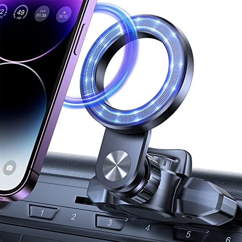 OQTIQ for MagSafe CD Phone Mount[Hollow Ring Design] Magnetic Phone Holder for Car CD Phone Holder Mount for iPhone 16 15 14 13 Pro Max Mini Plus MagSafe Case All Phones - color: Black-Magsafe