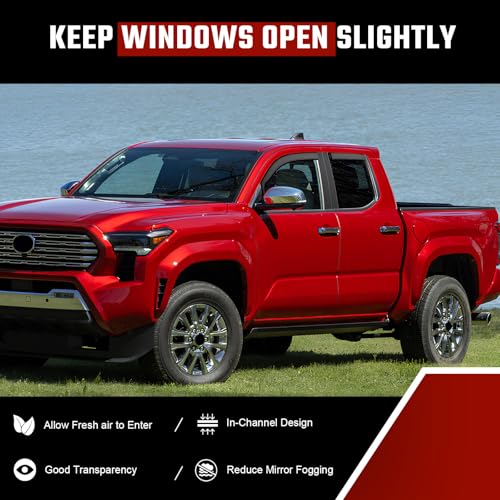 in-Channel Window Rain Guards Compatible with Toyota Tacoma Double Cab 2024 2025 Full Size Shatterproof Side Window Deflectors, Window Visors, Wind Deflectors -Black, 4 PCS - size: Fit for Tacoma Double Cab 2024-2025-in Channel