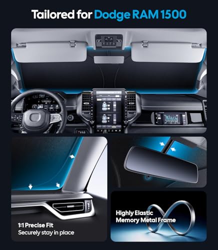 Wigoo for Dodge RAM 1500 Windshield Sunshade [OEM Design, 100% Sun Blockage] Foldable Heat Insulation Sun Shade with Storage Bag, for Dodge RAM 1500 (2019-2026), Silver Coating - size: for Dodge RAM 1500(2019-2026)