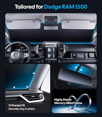 Wigoo for Dodge RAM 1500 Windshield Sunshade [OEM Design, 100% Sun Blockage] Foldable Heat Insulation Sun Shade with Storage Bag, for Dodge RAM 1500 (2019-2026), Silver Coating - size: for Dodge RAM 1500(2019-2026)