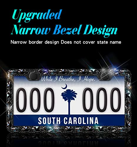 Black Rhinestone License Plate Frames with High End Ribbon Gift Box Sparkly Diamond License Plate Holder Handcrafted Crystal Premium Stainless Steel Bling License Plate Frame for Women - color: black