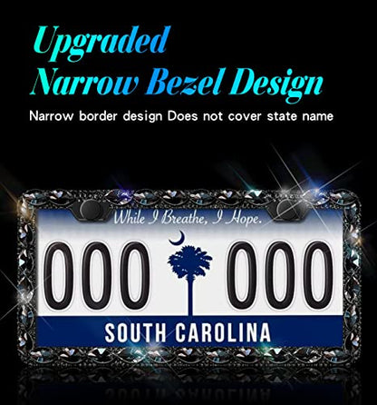 Black Rhinestone License Plate Frames with High End Ribbon Gift Box Sparkly Diamond License Plate Holder Handcrafted Crystal Premium Stainless Steel Bling License Plate Frame for Women - color: black