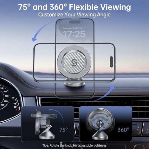 SYNCWIRE for MagSafe Car Mount - Kevlar Material Magnetic Phone Holder for Car Dash,360° Rotation Strong Magnets Car Phone Holder Compatible iPhone 17 Pro Max Air 16 15 14 13, MagSafe Car Accessories - style: Kevlar