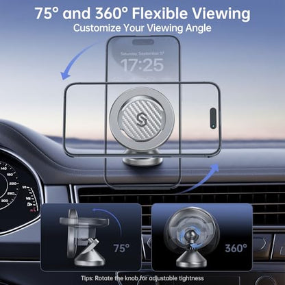 SYNCWIRE for MagSafe Car Mount - Kevlar Material Magnetic Phone Holder for Car Dash,360° Rotation Strong Magnets Car Phone Holder Compatible iPhone 17 Pro Max Air 16 15 14 13, MagSafe Car Accessories - style: Kevlar