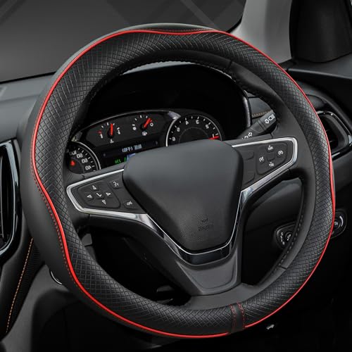 West Llama Microfiber Leather Car Steering Wheel Cover for Chevy Silverado,Tahoe,Equinox,Traverse,Trailblazer,Colorado (Black+Red Line - Standard Size) - color: ['D-Black+Red']