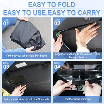 SINGARO 300T Universal Car Windshield Sun Shade, Foldable Reflective for Windshield & Window Shades with Overlapping Design, Car Interior Accessories (55" L x 26.7" W) - size: Standard
