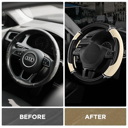 Road Comforts Leather Steering Wheel Cover - Made with PVC Leather - Anti-Slip, Universal Fit 14 1/2 inches to 15 inches - Milky White - color: Milky White