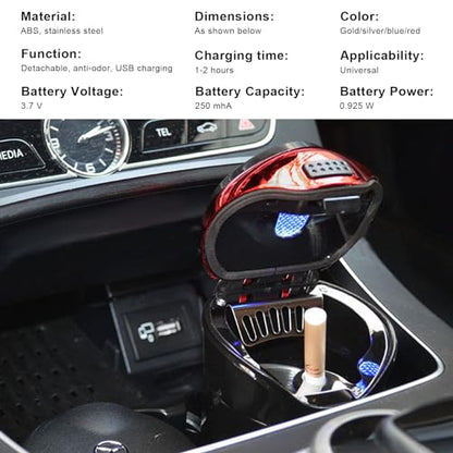 Car Ashtray with Lid, Detachable USB Rechargeable Auto Cigarette Lighter with Blue LED Light, Portable Smell Proof Stainless Car Ash Tray, Mini Automotive Trash Can (Red) - color: Red