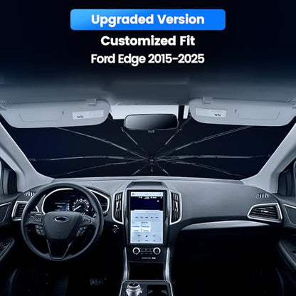 Windshield Sun Shade Umbrella for Ford Edge 2015-2025,Heat Blocking Keep Car Cool,UV Protection Windshield Sunshade, Emergency Rain Shield&Dashboard Protector-Thickened ICY Silver - size: For Ford Edge 2015-2025