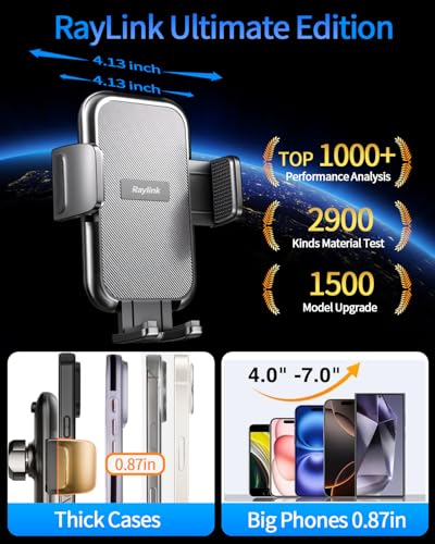 RayLink NO.1 Best Phone Holders for Your Car Ultimate Military-Grade Windshield Dashboard Vent【Upgraded Suction & Clip】 Cell Phone Mount with Patent & Safety Certs for iPhone 17 Pro Max 16 15 Samsung