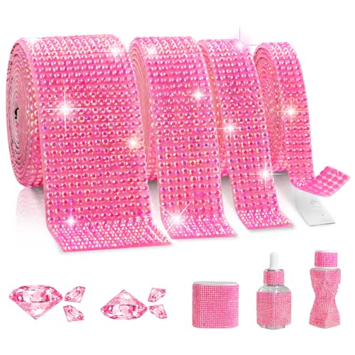 Rhinestone Ribbon Self Adhesive, 4-Yard Bedazzling Strips, 4-Rolls Rhinestone Strips for DIY Craft, Rhinestones for Crafting, Home Decor and Special Events,4/6/8/14 Rows,Rose Red Color Crystal - color: 4/6/8/14 Rows Rose Red AB Color