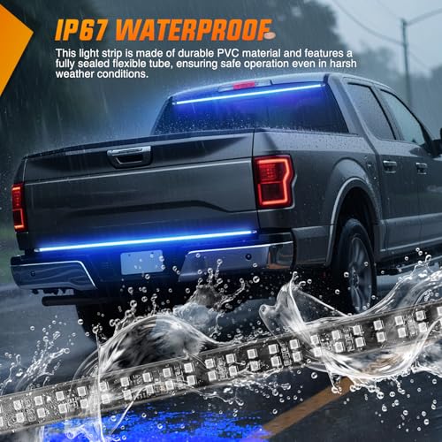 Nilight 60 Inch Truck Tailgate Strobe Light Strip Tail Emergency Bar Rear Window Warning Lamp Ultra-Bright Double Row 360 LED for Pickup Trailers Construction Vehicles Car SUV, Blue - color: 60" Tailgte Strobe Blue