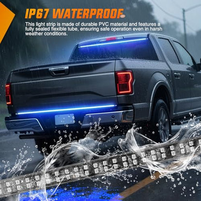 Nilight 60 Inch Truck Tailgate Strobe Light Strip Tail Emergency Bar Rear Window Warning Lamp Ultra-Bright Double Row 360 LED for Pickup Trailers Construction Vehicles Car SUV, Blue - color: 60" Tailgte Strobe Blue