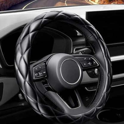 YHONGJT Soft Microfiber Leather Steering Wheel Cover, Universal 15 Inch for Women Girls, Fit Vehicles, Sedans, SUVs, Vans, Trucks - Black - color: A-Black