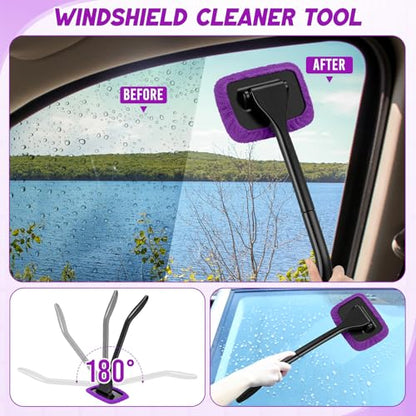 16 Pcs Windshield Cleaner Tool, Car Cleaning Kit with Various Detailing Brushes Set Spray Bottle Cleaner Towel Cleaning Gel Accessories Car Interior Detailing Kit for Windows Vents(Purple) - color: Purple