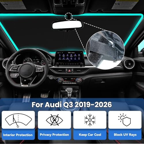 Windshield Sun Shade for Audi Q3 2019-2026, Car Front Window Sunshade with 240T Sun Visor Protector Blocks UV Rays Heat Sun Shield Accessories - size: For | Audi Q3 2019-2026