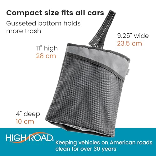 High Road TrimTrash Hanging Car Garbage Bag - Slim and Leakproof Car Trash Bag with Magnetic Closure and Storage Pocket - Attaches to Seat, Glovebox or Console - color: Gray