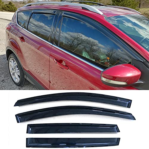 Side Window Deflector Visor Rain Guard,Outside Mount Tape-on Shatterproof Dark Smoke,4pc window shades fit for 2013-2019 Ford Escape 94383 - size: 4pcs 2013-2019 Escape (Outside Mount)