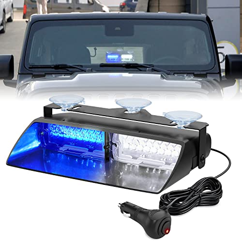 Nilight Blue and White Emergency Strobe Lights Windshield Hazard Warning Safety Flash Light with Suction Cups Super Bright LED for Police Enforcement Firefighters Vehicle Truck - color: Blue and White