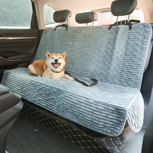 Dog Car Seat Cover for Front or Back Seat, Soft Flannel Pet Car Seat Protector with Waterproof Layer, Non-Slip Washable Dog Car Bed Mat for Travel (Bluegrey Back Seat) - size: BlueGrey Back Seat