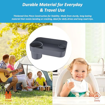 Kids Car Travel Tray Square for Car Snacks Tray, Car Seat Tray with Cup Holders for Stroller Snack Tray Travel Must Haves (Dark Gray) - color: Dark Gray