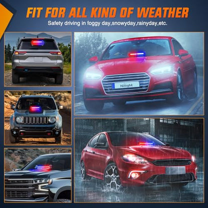Nilight 12LED Traffic Advisor Strobe Light Bar Red Blue Emergency Warning Hazard Safety Dash Front/Rear Windshield Flashing Lights for Cars Trucks Police Firefighter Plow Construction Vehicles - color: Red Blue