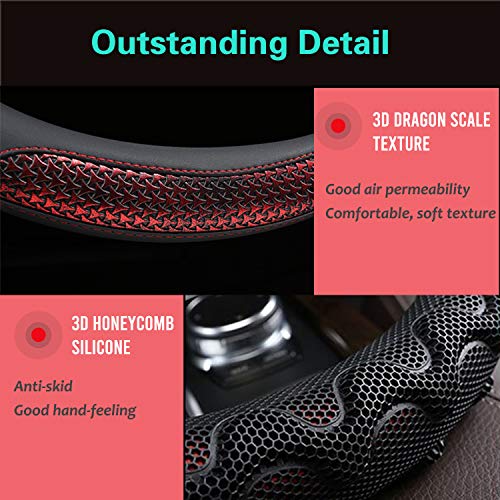 PINCTROT Large Size Steering Wheel Cover Great Grip with 3D Honeycomb Anti-Slip Design, 15.5-15.75 Inch (Wine Red) - color: 1.Wine Red, size: Large Size[15 1/2''-15 3/4'']