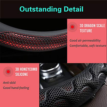 PINCTROT Large Size Steering Wheel Cover Great Grip with 3D Honeycomb Anti-Slip Design, 15.5-15.75 Inch (Wine Red) - color: 1.Wine Red, size: Large Size[15 1/2''-15 3/4'']