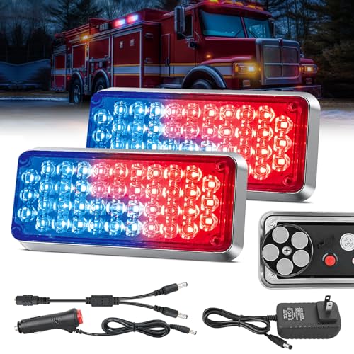 Nilight 2PCS 42LED Red Blue Magnetic Strobe Lights Portable Warning Hazard Light Surface Mount Waterproof 5 Patterns for 12V 24V Cars Trucks Van Off Road Vehicles ATV - color: 42LED Red Blue