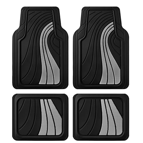 Road Comforts Car Floor Mats Full Set – Front & Rear Car Floor Mats with Aluminum Design, Anti-Slip Backing, All-Weather Protection, Trim-to-Fit Car Mats for Most Sedans, SUVs & Vans - Sliver - color: Sliver