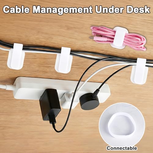 Cable Management Under Desk,Detachable Cable Management,Adjustable Hook and Loop Cable Ties,Reusable Cable Management Under Desk,Cable Clips Under Desk,20Pack(White) - color: White