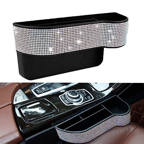 Car Seat Side Drop Organizer, Sparkle Car Seat Gap Filler, Car Seat Console Storage Organizer, Crystal Car Seat Pockets with Cup Holder and Two Charging Ports for Co-Driver.