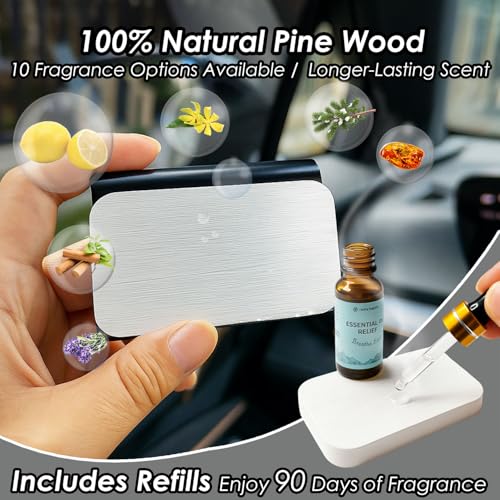Car Air Freshener Kit – Natural Stone Diffuser with Visor Clip & Refill – 90-Day Long-Lasting Odor Eliminator – Premium Gift Set (Pine)