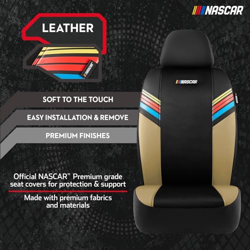 NASCAR Car Seat Covers, Beige Leather and Mesh Seat Covers, Universal Fit Front Seat Covers for Cars with Airbag-Compatible Design, Durable Racing-Inspired Car Interior for Cars, Trucks & SUVs - color: Beige