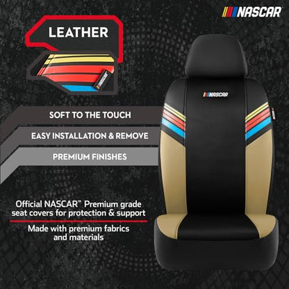 NASCAR Car Seat Covers, Beige Leather and Mesh Seat Covers, Universal Fit Front Seat Covers for Cars with Airbag-Compatible Design, Durable Racing-Inspired Car Interior for Cars, Trucks & SUVs - color: Beige