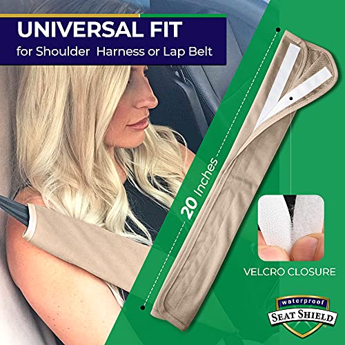 Seatbelt Covers - Removable Car Seat Belt Cover for Women, Men, Kids - Tan 20 in Long Waterproof Seat Belt Cushion with Protection from Sweat and Odor for All Vehicles - color: Tan