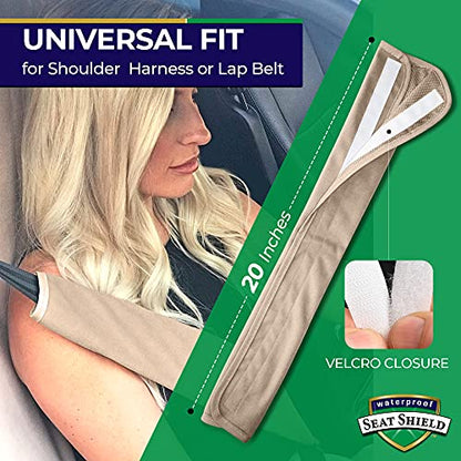 Seatbelt Covers - Removable Car Seat Belt Cover for Women, Men, Kids - Tan 20 in Long Waterproof Seat Belt Cushion with Protection from Sweat and Odor for All Vehicles - color: Tan